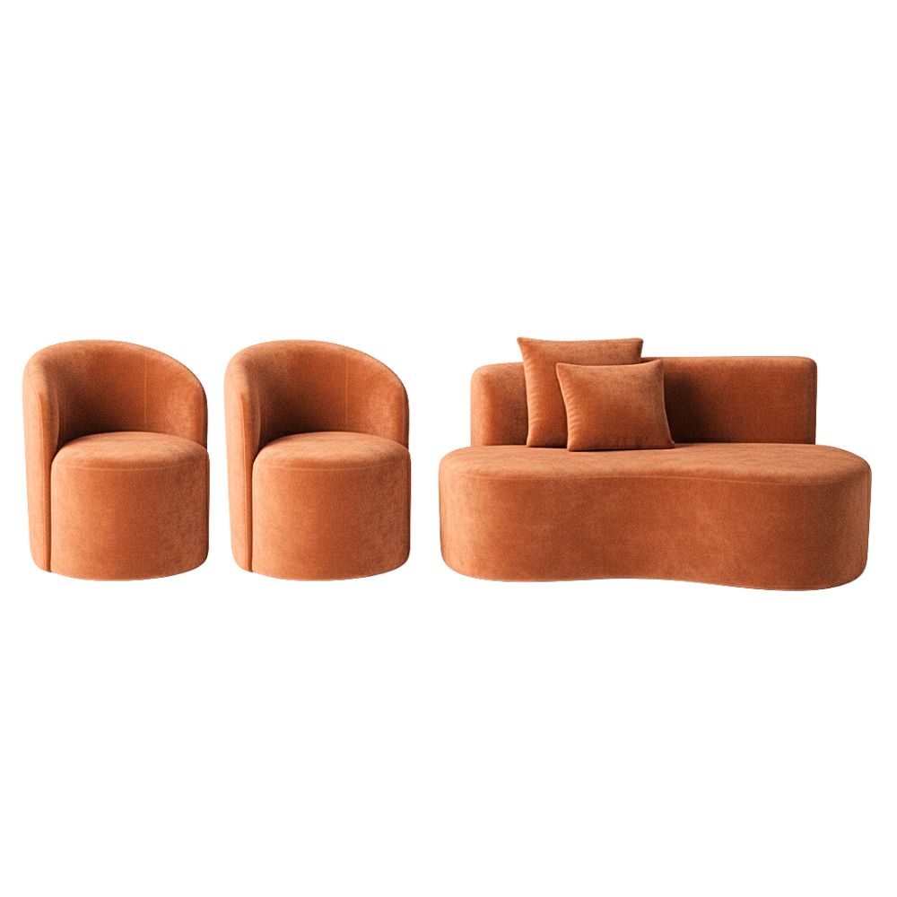 Conjunto Decorativo 02 Poltronas + Sofá Curvo Orgânico Nature Gaia Veludo Terracota - Montanaris Decor