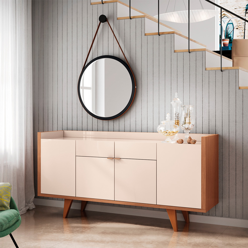 Conjunto Sala de Jantar Cristaleira Liz com Buffet Melanie Off White/Nature - Montanaris Decor