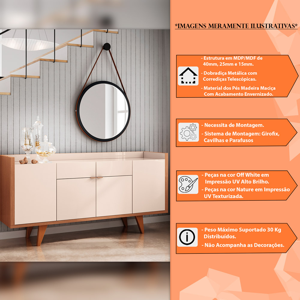 Conjunto Sala de Jantar Cristaleira Liz com Buffet Melanie Off White/Nature - Montanaris Decor