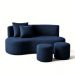 Conjunto Sofá Curvo Orgânico + 2Puffs Nature Gaia Boucle Azul Marinho - Montanaris Decor