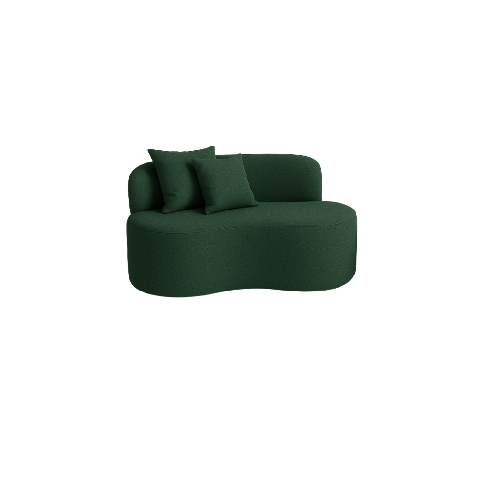 Conjunto Sofá Curvo Orgânico + 2Puffs Nature Gaia Suede Verde - Montanaris Decor