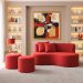 Conjunto Sofá Curvo Orgânico + 2Puffs Nature Gaia Suede Vermelho - Montanaris Decor