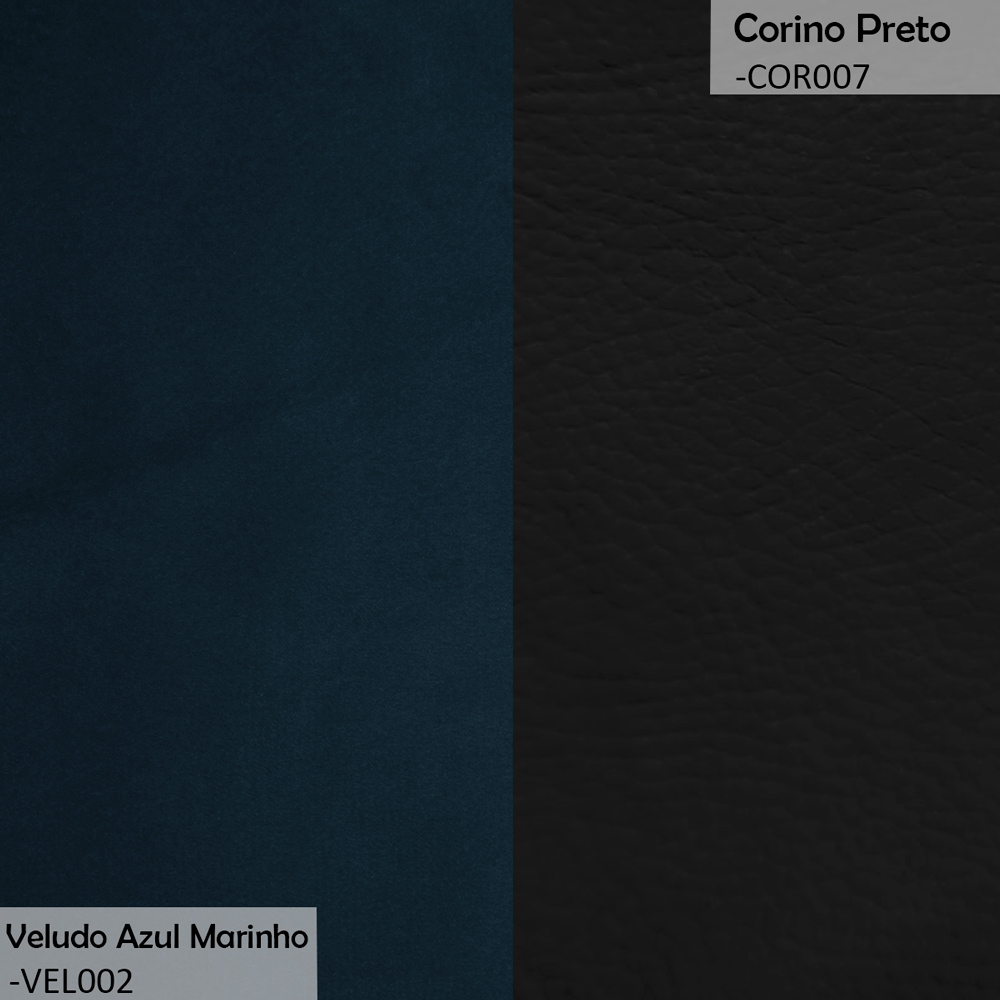 Conjunto Sofá Namoradeira com Poltrona Lara Veludo Azul Marinho/PU Preto - Montanaris Decor