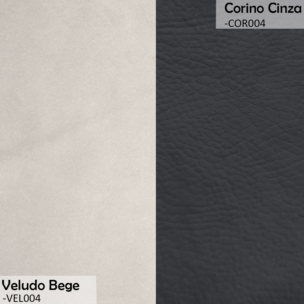 Conjunto Sofá Namoradeira com Poltrona Lara Veludo Bege/PU Cinza- Montanaris Decor