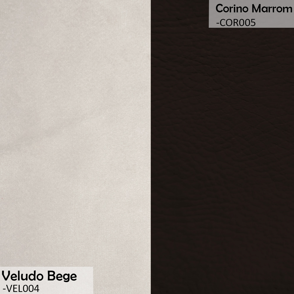 Conjunto Sofá Namoradeira com Poltrona Lara Veludo Bege/PU Marrom - Montanaris Decor