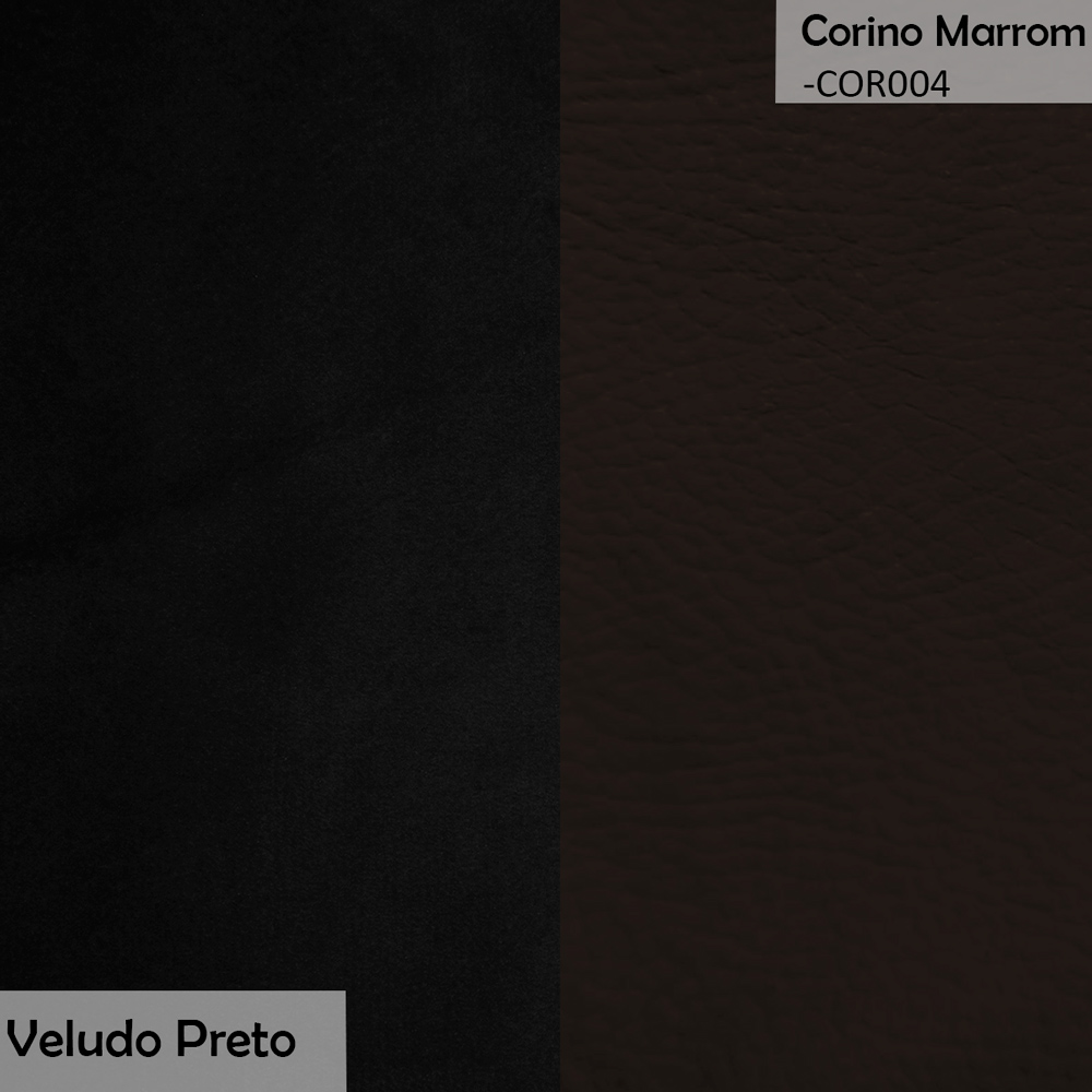 Conjunto Sofá Namoradeira com Poltrona Lara Veludo Preto/PU Marrom - Montanaris Decor
