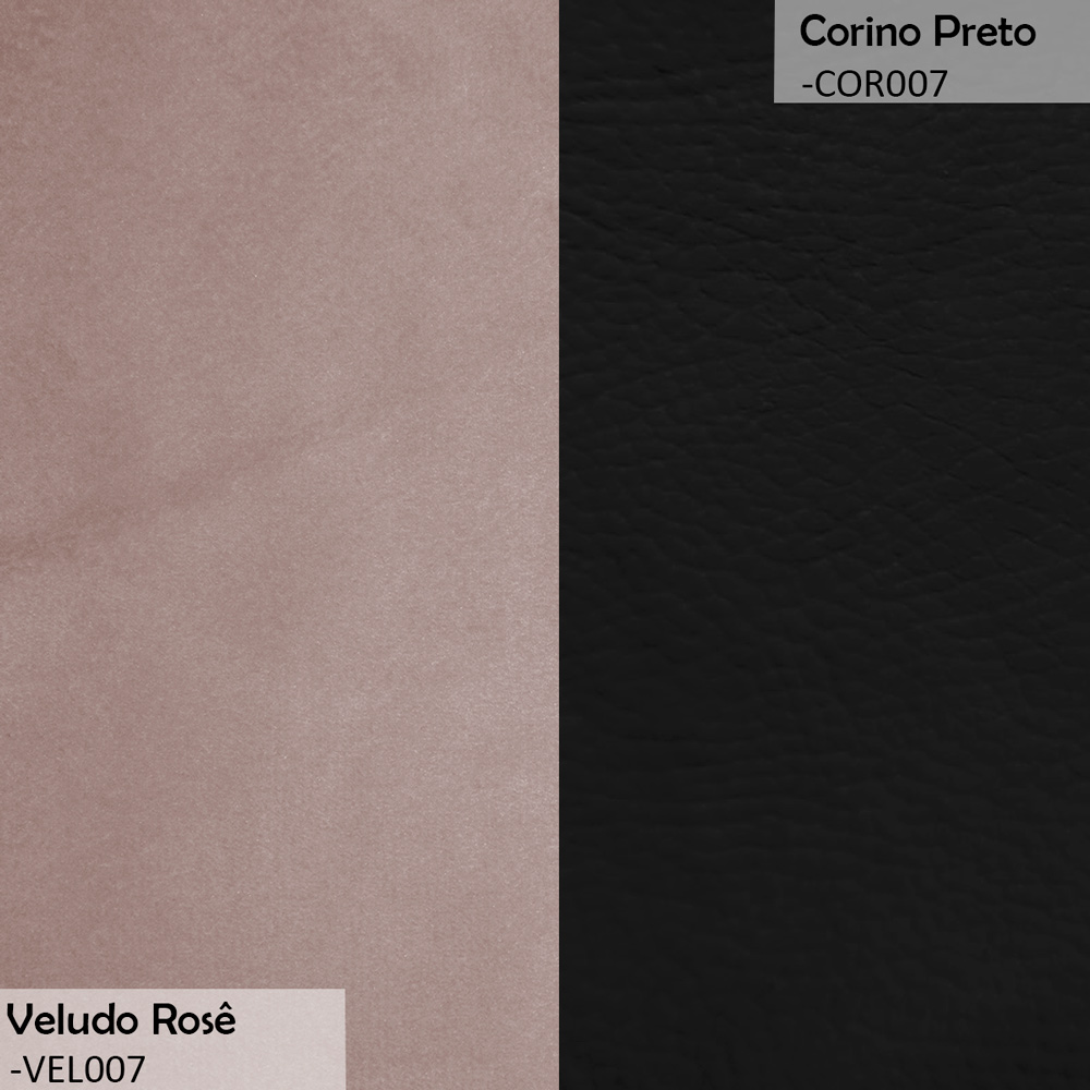 Conjunto Sofá Namoradeira com Poltrona Lara Veludo Rosê/PU Preto - Montanaris Decor