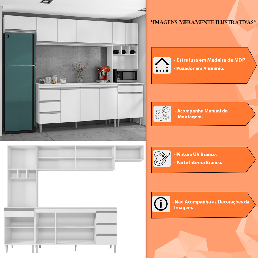 Cozinha Completa Compacta 280cm Madrid Branco - Montanaris Decor