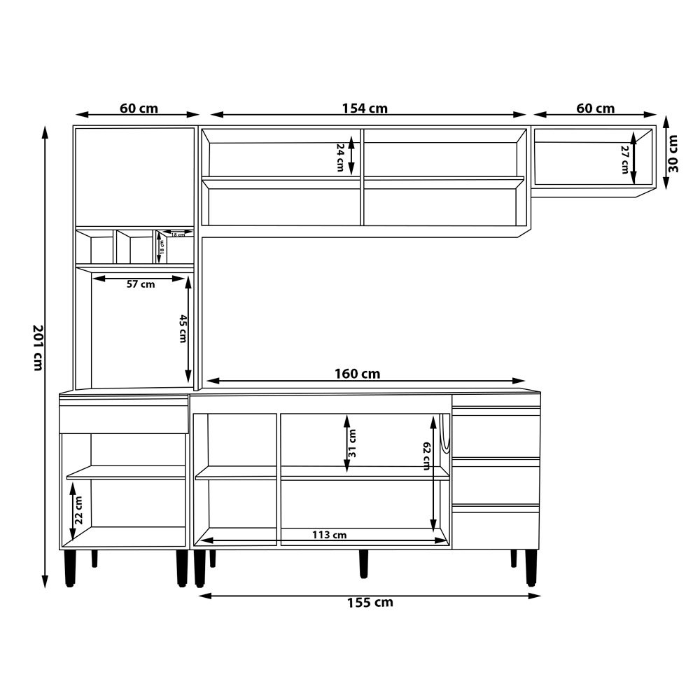 Cozinha Completa Compacta 280cm Madrid Castanho - Montanaris Decor