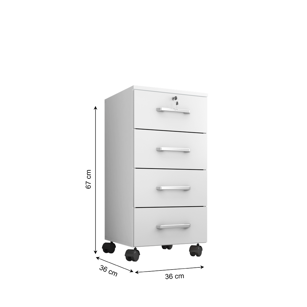 Gaveteiro Escritório 4 gavetas com Rodízio Gávea Branco - Montanaris Decor