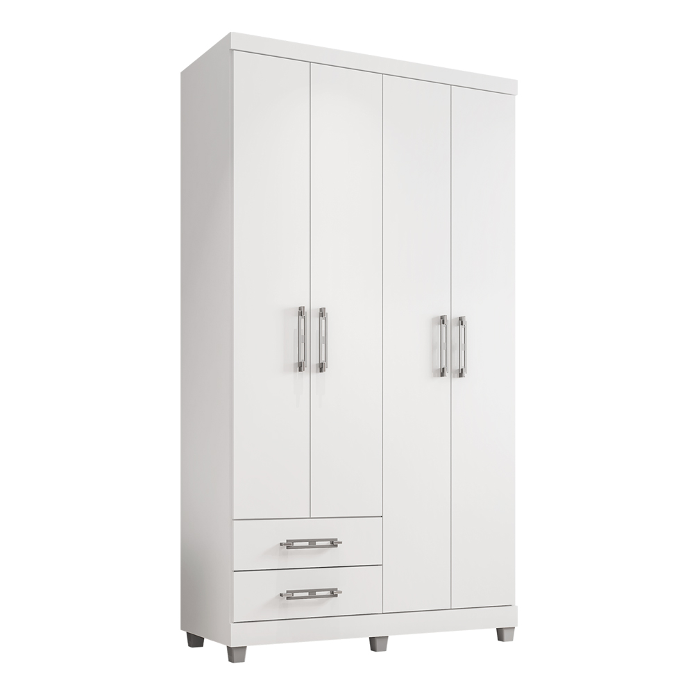 Guarda Roupa Solteiro 4 Portas 2 Gavetas Louise Branco - Montanaris Decor