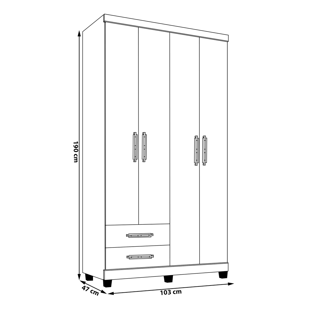 Guarda Roupa Solteiro 4 Portas 2 Gavetas Louise Branco - Montanaris Decor