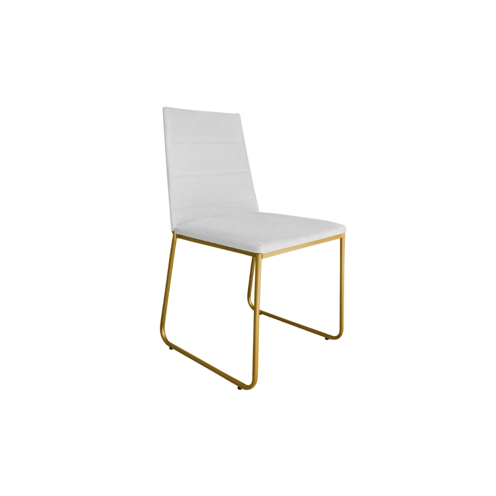 Kit 02 Cadeira de Jantar Estofada Lille Base Gold Courino Branco  - Montanaris Decor