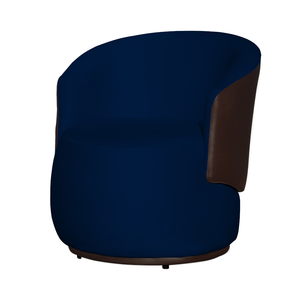 Kit 02 Poltronas  e 01 Puff Decorativo Beatriz Veludo Azul Marinho/PU Marrom - Montanaris Decor