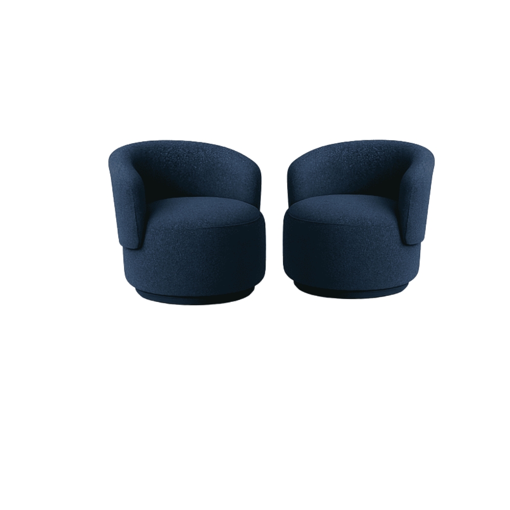 Kit 02 Poltronas + Namoradeira Decorativa Sala Estar Orgânica Beatriz Boucle Azul Marinho - Montanaris Decor