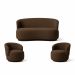 Kit 02 Poltronas + Namoradeira Decorativa Sala Estar Orgânica Beatriz Boucle Marrom - Montanaris Decor