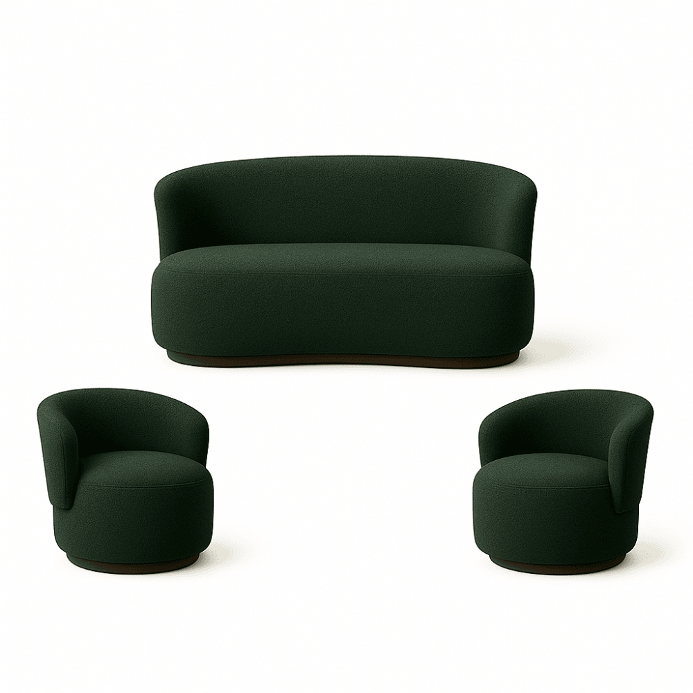 Kit 02 Poltronas + Namoradeira Decorativa Sala Estar Orgânica Beatriz Boucle Verde - Montanaris Decor