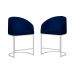 Kit 02 Poltronas Cadeira Banqueta Mia Base Branca Veludo Azul Marinho - Montanaris Decor