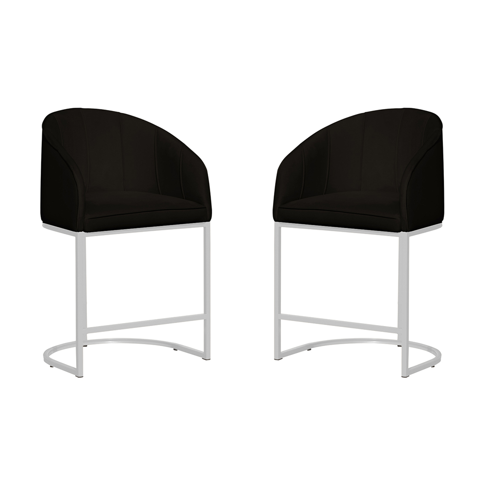 Kit 02 Poltronas Cadeira Banqueta Mia Base Branca Veludo Preto - Montanaris Decor