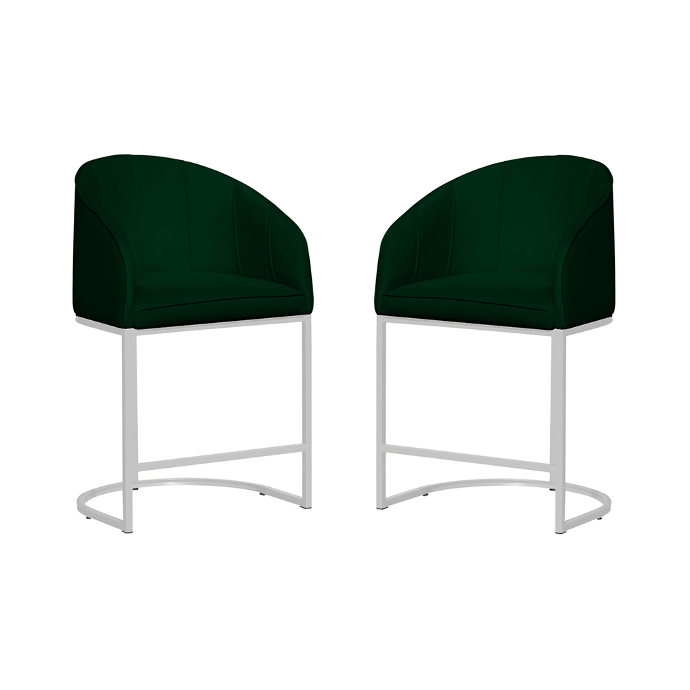 Kit 02 Poltronas Cadeira Banqueta Mia Base Branca Veludo Verde - Montanaris Decor