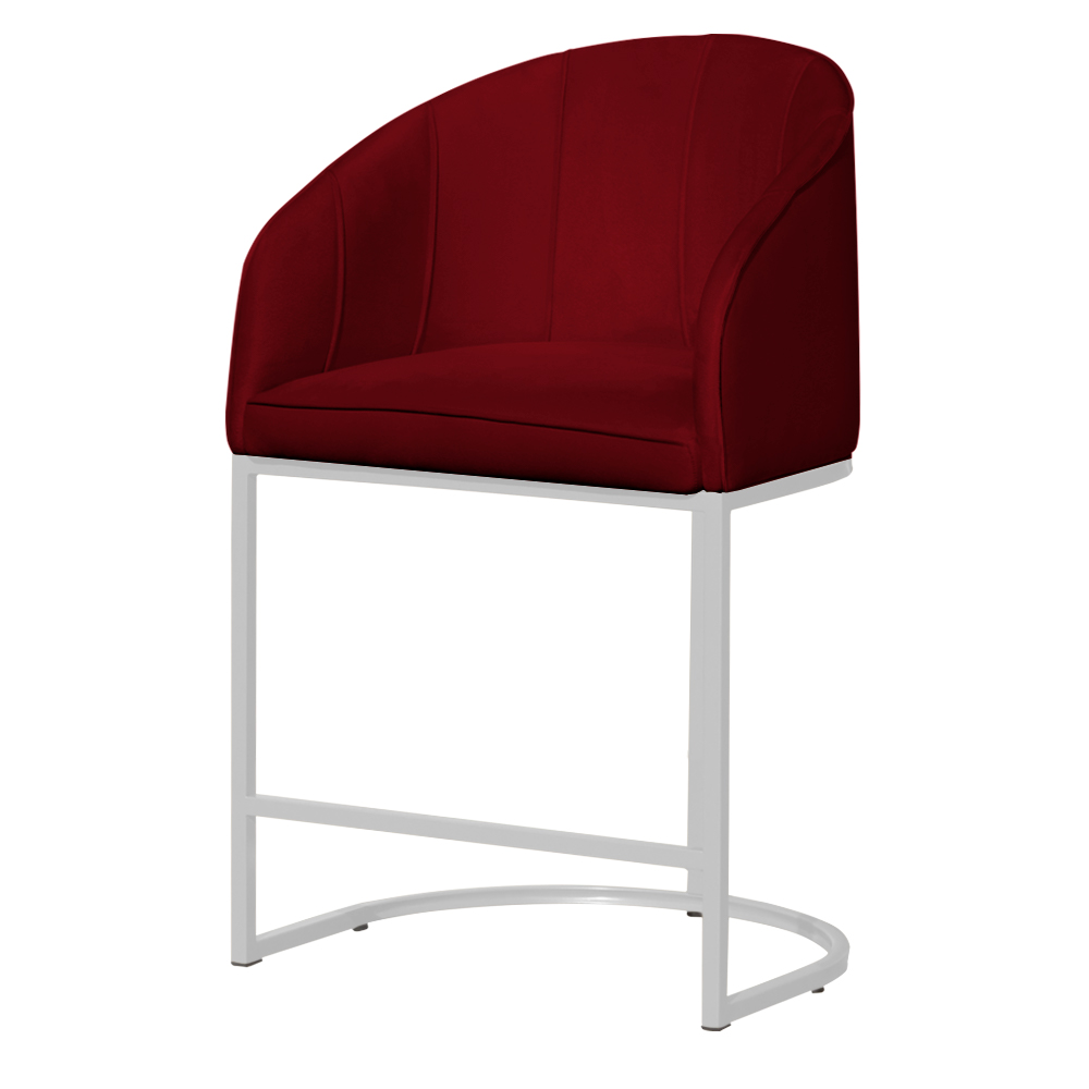 Kit 02 Poltronas Cadeira Banqueta Mia Base Branca Veludo Vermelho - Montanaris Decor