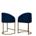 Kit 02 Poltronas Cadeira Banqueta Mia Base Bronze Veludo Azul Marinho - Montanaris Decor