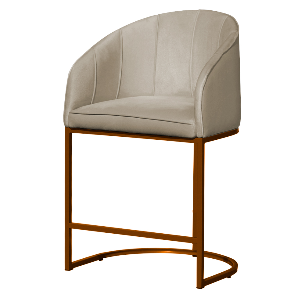 Kit 02 Poltronas Cadeira Banqueta Mia Base Bronze Veludo Bege - Montanaris Decor