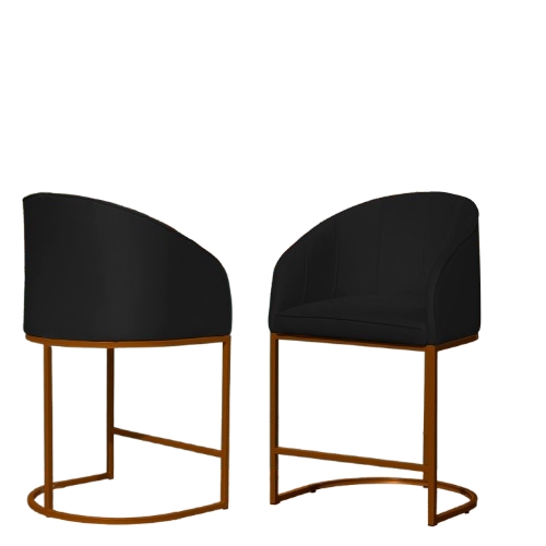 Kit 02 Poltronas Cadeira Banqueta Mia Base Bronze Veludo Preto - Montanaris Decor