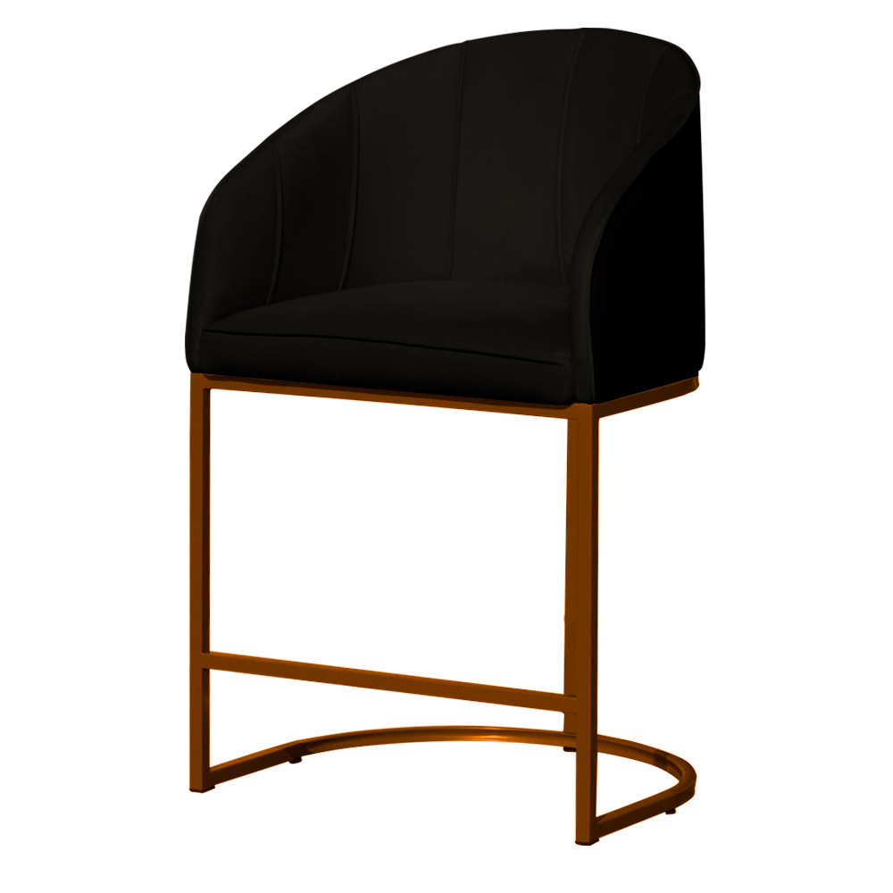 Kit 02 Poltronas Cadeira Banqueta Mia Base Bronze Veludo Preto - Montanaris Decor