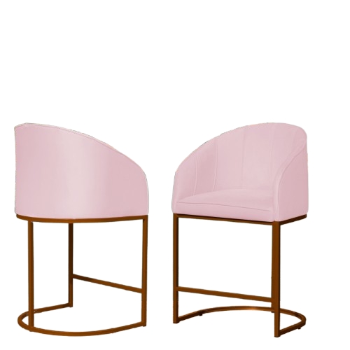 Kit 02 Poltronas Cadeira Banqueta Mia Base Bronze Veludo Rosa - Montanaris Decor