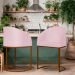 Kit 02 Poltronas Cadeira Banqueta Mia Base Bronze Veludo Rosa - Montanaris Decor