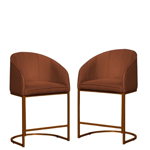 Kit 02 Poltronas Cadeira Banqueta Mia Base Bronze Veludo Terracota - Montanaris Decor