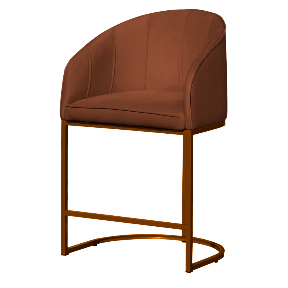 Kit 02 Poltronas Cadeira Banqueta Mia Base Bronze Veludo Terracota - Montanaris Decor