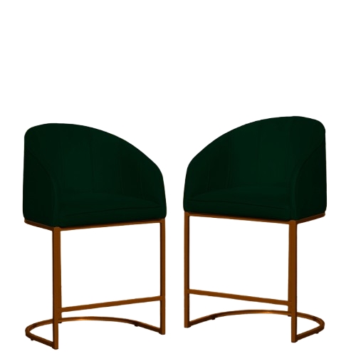 Kit 02 Poltronas Cadeira Banqueta Mia Base Bronze Veludo Verde - Montanaris Decor