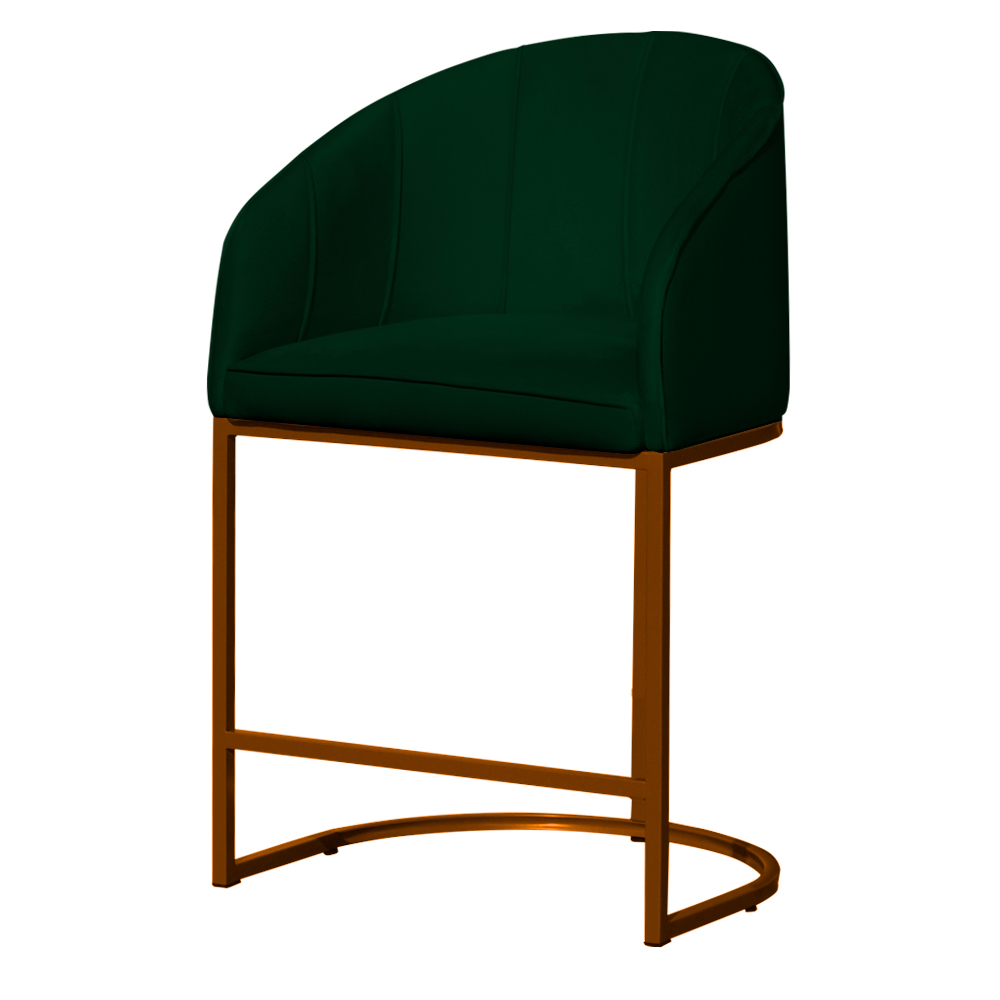 Kit 02 Poltronas Cadeira Banqueta Mia Base Bronze Veludo Verde - Montanaris Decor