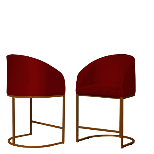 Kit 02 Poltronas Cadeira Banqueta Mia Base Bronze Veludo Vermelho - Montanaris Decor