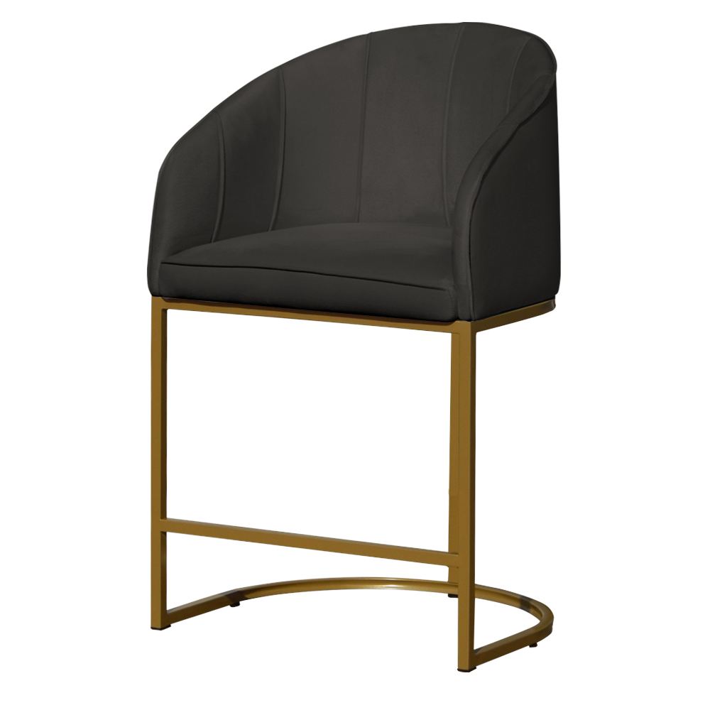 Kit 02 Poltronas Cadeira Banqueta Mia Base Dourada Veludo Grafite - Montanaris Decor