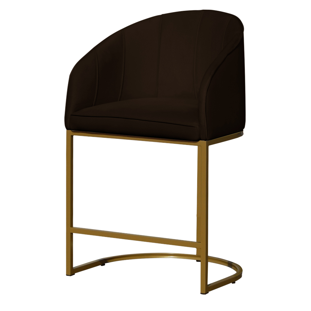 Kit 02 Poltronas Cadeira Banqueta Mia Base Dourada Veludo Marrom - Montanaris Decor