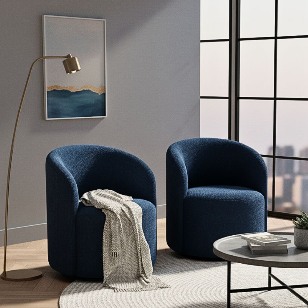 Kit 02 Poltronas Curva Orgânica Nature Gaia Boucle Azul Marinho  - Montanaris Decor