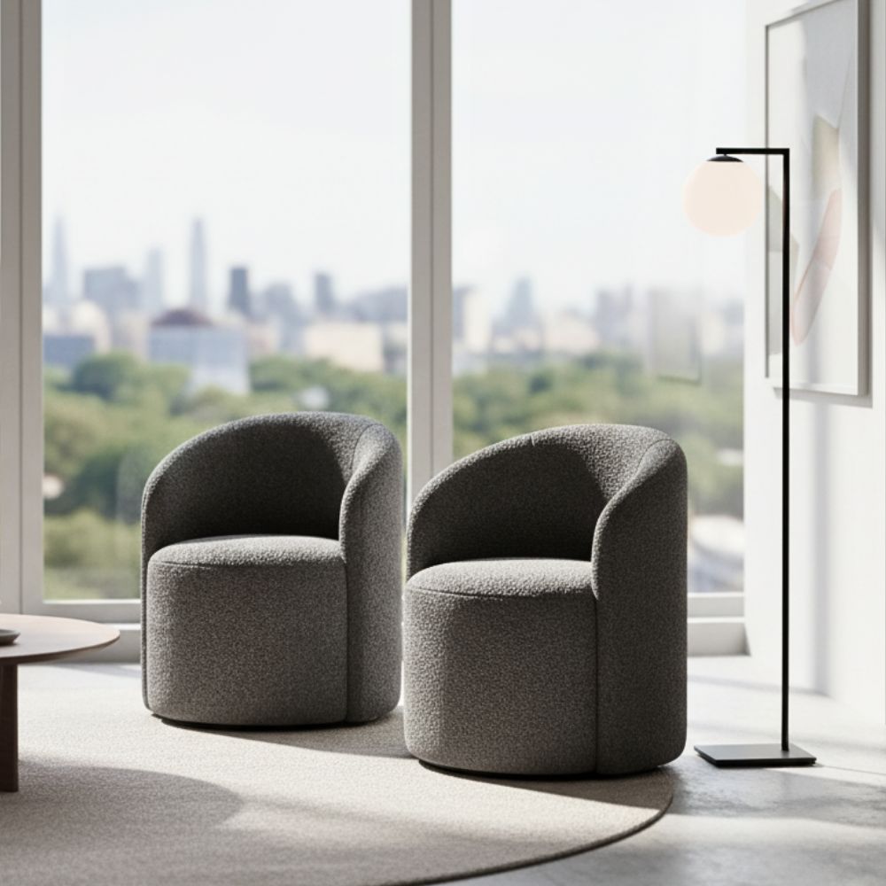 Kit 02 Poltronas Curva Orgânica Nature Gaia Boucle Cinza - Montanaris Decor