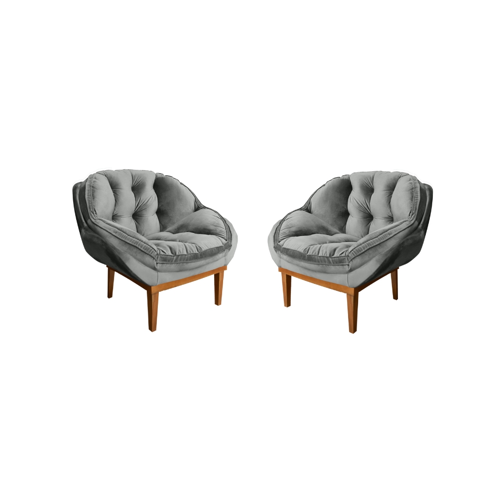 Kit 02 Poltronas Decorativa Sala Estar Recepção Marcela Veludo Cinza - Montanaris Decor