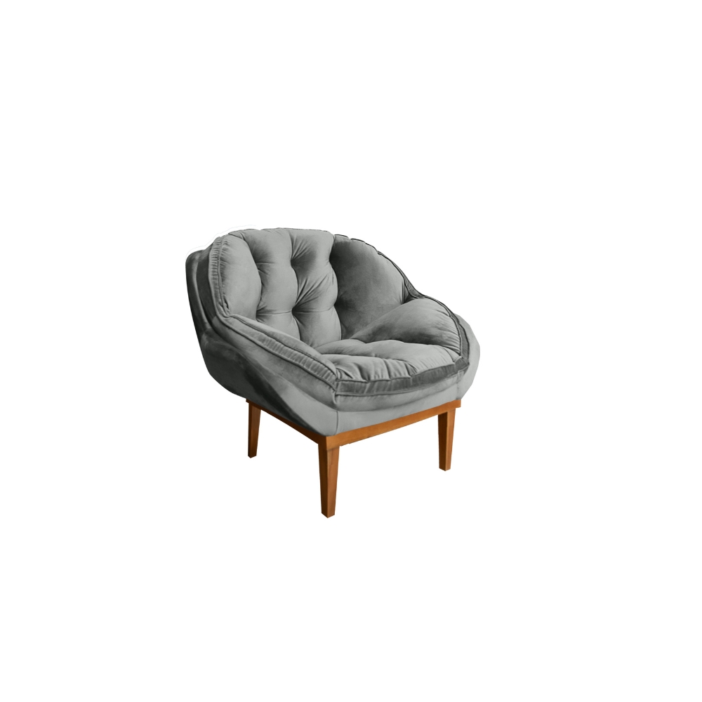 Kit 02 Poltronas Decorativa Sala Estar Recepção Marcela Veludo Cinza - Montanaris Decor