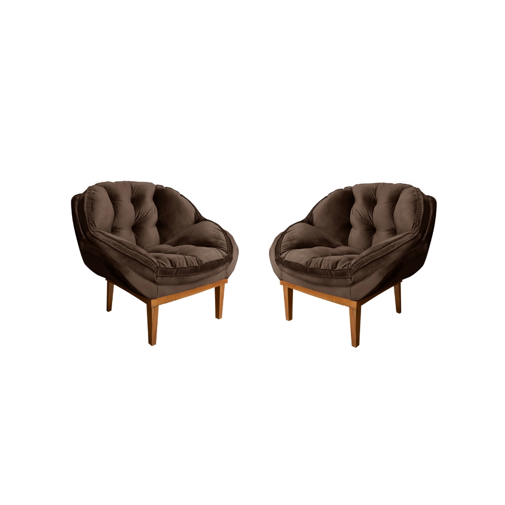 Kit 02 Poltronas Decorativa Sala Estar Recepção Marcela Veludo Marrom - Montanaris Decor