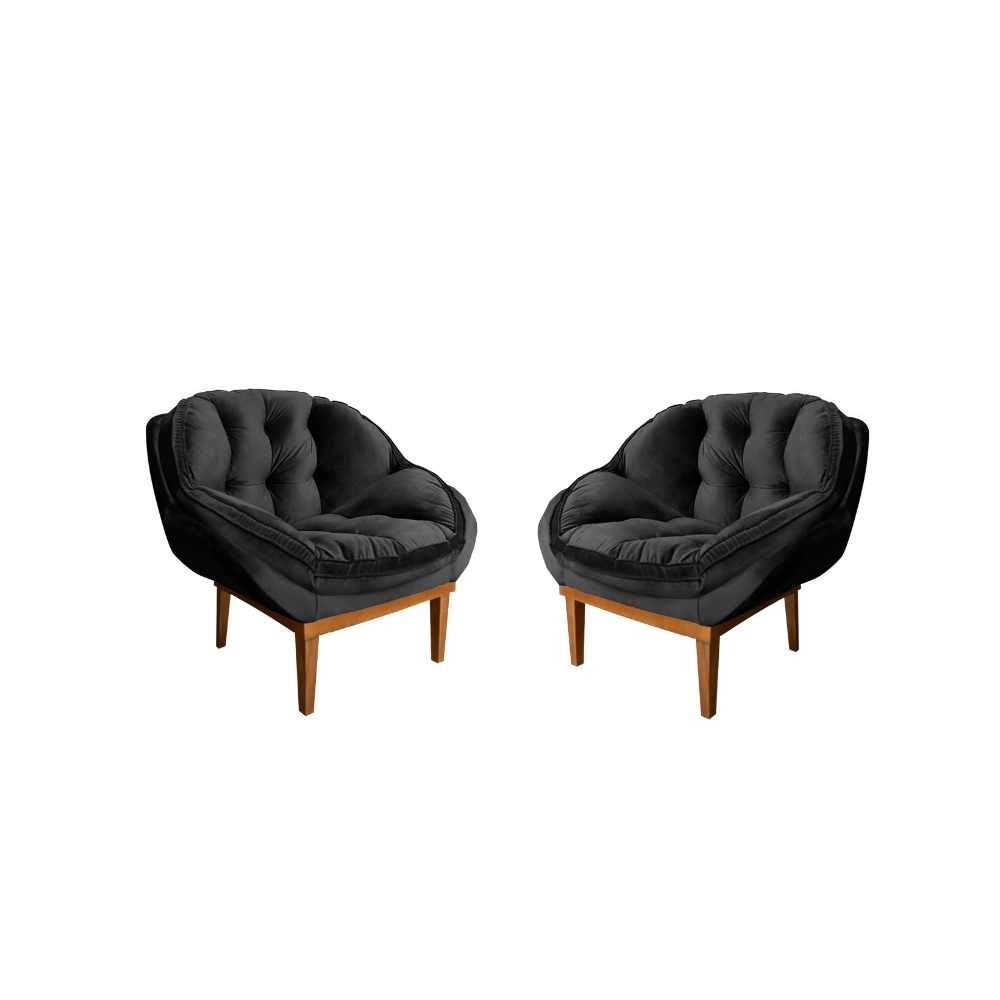 Kit 02 Poltronas Decorativa Sala Estar Recepção Marcela Veludo Preto - Montanaris Decor