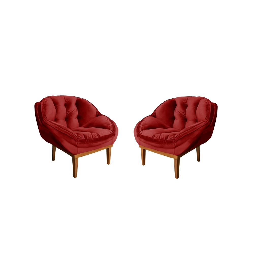 Kit 02 Poltronas Decorativa Sala Estar Recepção Marcela Veludo Vermelho - Montanaris Decor