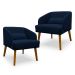 Kit 02 Poltronas Decorativa Virgínia Veludo Azul Marinho - Montanaris Decor