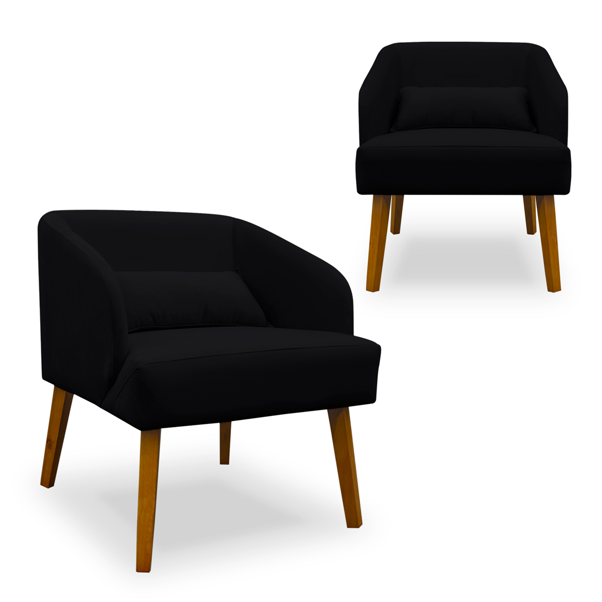 Kit 02 Poltronas Decorativa Virgínia Veludo Preto - Montanaris Decor