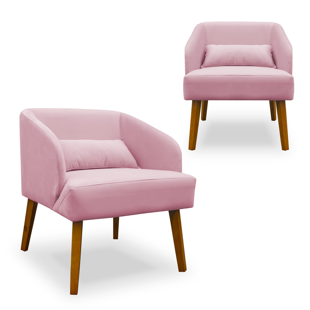 Kit 02 Poltronas Decorativa Virgínia Veludo Rosa - Montanaris Decor