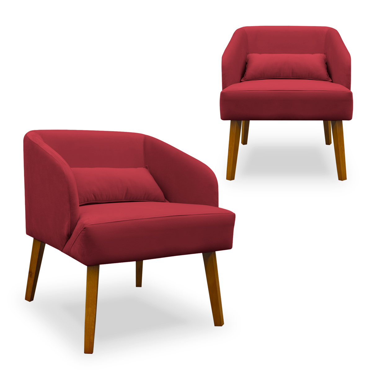 Kit 02 Poltronas Decorativa Virgínia Veludo Vermelho - Montanaris Decor
