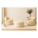 Kit 02 Poltronas Gaia + Puff Living Decorativo Curvo Orgânico Boucle Bege - Montanaris Decor
